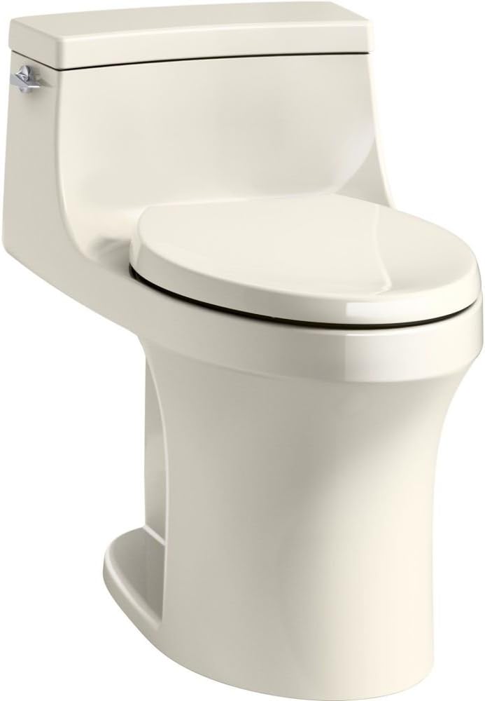 KOHLER K-5172-47 San Souci Comfort Height Compact Elongated 1.28 GPF Toilet with AquaPiston Flushing Technology and Left-Hand Trip Lever, Almond, 1-Piece