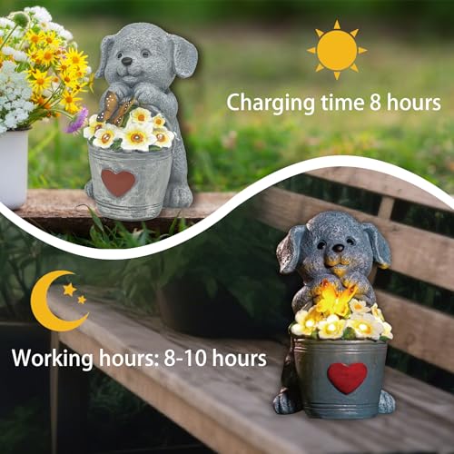 yiilead 17cm Solar Hund Gartendeko,Hund Gartenfiguren mit Schmetterlinge für außen,Geschenke für Frauen,Einzigartige Housewarming für Mütter, Liebhaber Geschenke