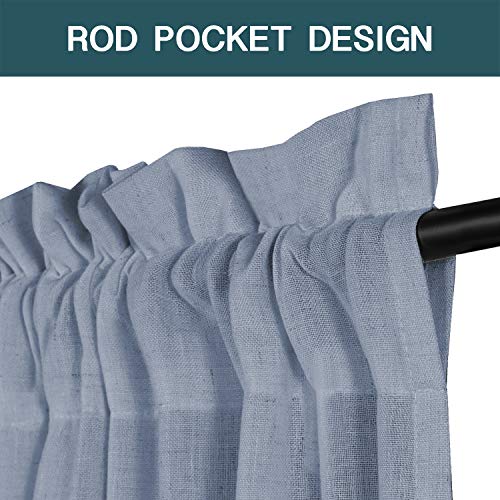 Natural Linen Curtains 108 Inches Extra Long Rod Pocket Semi Sheer Curtain Drapes Elegant Casual Linen Textured Window Draperies, Light Filtering Privacy Added Home Fashion 2 Panels, Stone Blue #TOP1