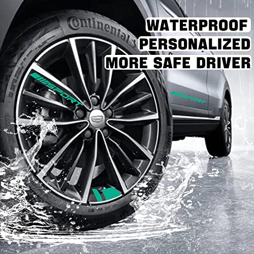 Image of Pincuttee 14pcs Car Decal Stickers,Wheel Rim Decal Sticker,Sport Logo Reflective Stickers,Sport Emblem Car Rear Bumper Sticker,Rear Mirror Decals for All Vehicles(Green,14PCS)