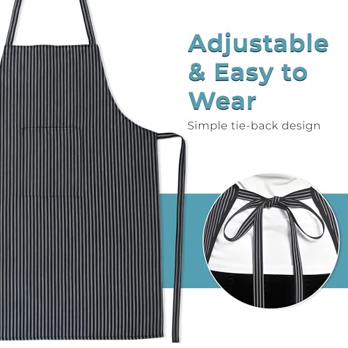 Image of Kuber Industries 3 Pcs Cotton Apron for Kitchen with Front Pocket | Cooking Aprons for Women & Men - Ideal for Home & Restaurant | Lining Design - Black