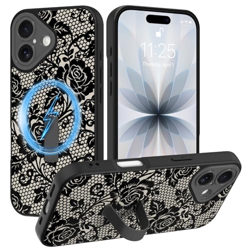 Coque iPhone 17 anti-chute avec dragonne de sécurité et support MagSafe noir