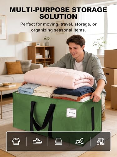 HOMESURE Supports 200lbs Heavy Duty Moving Bags - Strong Zipper & Wrap-Around Handles - Water-Resistant Storage Totes, Durable Alternative to Moving Boxes - 4 Pack - Olive Green - view 3