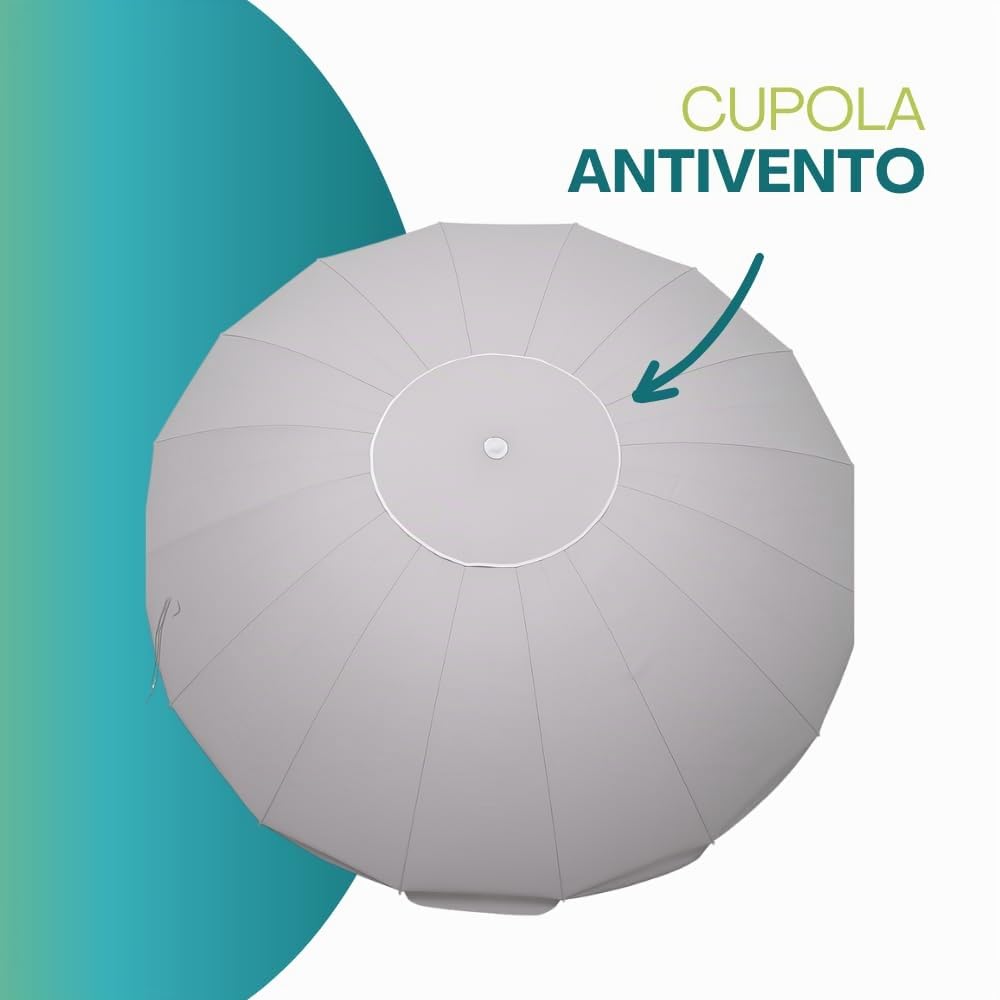 VIRSUS Ombrellone da Spiaggia con Cupola Antivento, Diametro 240 cm, 16 Stecche in Fibra Vetro, Tessuto Poliestere 440gr, Asta Alluminio da 32 mm e Snodo, Ombrello Mare con Sacca Tracolla