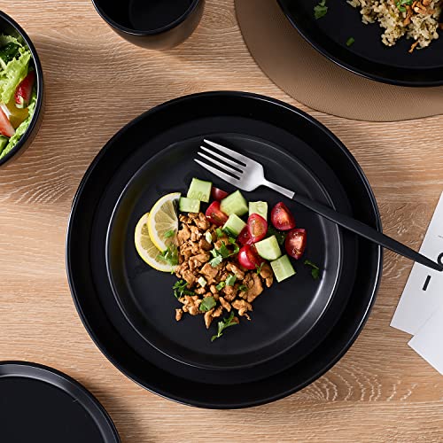 Image of Stone Lain Jules Stoneware 16-Piece Dinnerware Set, Plates and Bowls, Service for 4, Black, Microwave & Dishwasher Safe