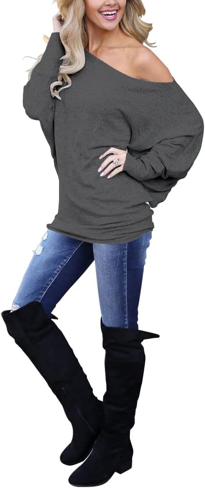 Lacozy Women's Off Shoulder Long Sleeve Oversized Pullover Sweater Knit Jumper Loose Tunic Tops - Image 3