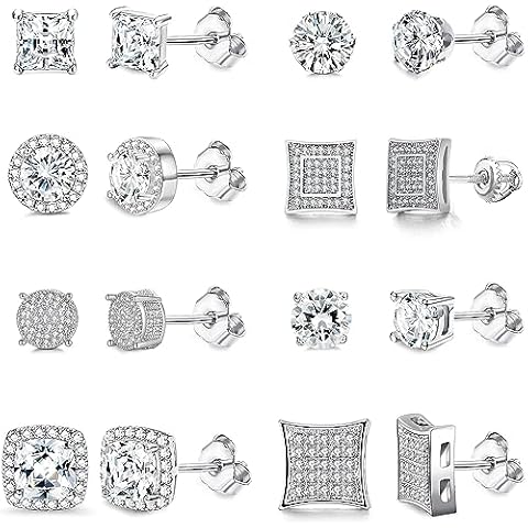 RIOSO 8 Pairs CZ Stud Earrings Cover