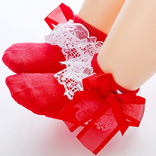 Baby Lace Socks Baby Girl Bow Lace Princess Socks Dress Socks for Newborn Infant and Toddlers Gift Set3