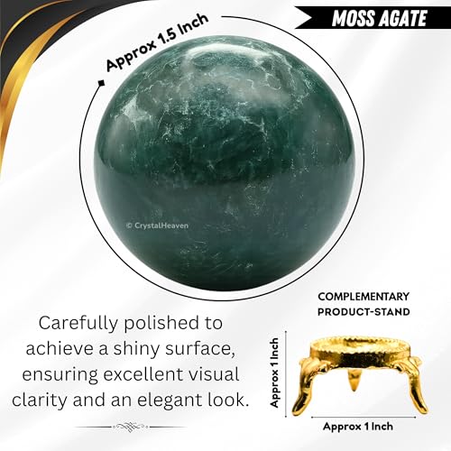 Image of Certified Moss Agate Crystal Ball for Meditation - Premium Crystal Vastu Items for Home and Feng Shui Items for Good Luck - Ideal for Pooja Supplies and Spiritual Practices (1.5 inch Inch)