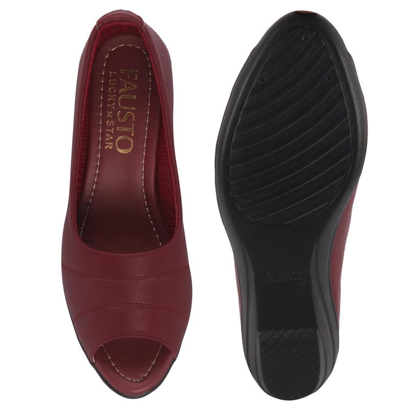 Image of FAUSTO Women Stylish Backless Casual Ballets | Low Heel Cut-Out Slip-On Ballerinas | Comfortable Walking Flats Sandals | Memory Cusion Insole