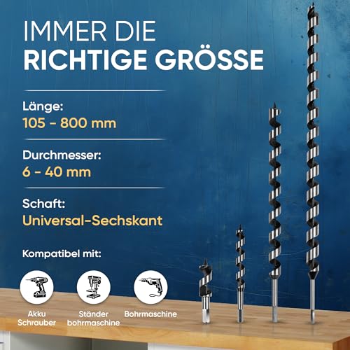 AM-Zerspanungstechnik Schlangenbohrer in Größen Ø6-40mm | Holzbohrer lang | Lewis Spiralbohrer (Ø22 x 230mm)