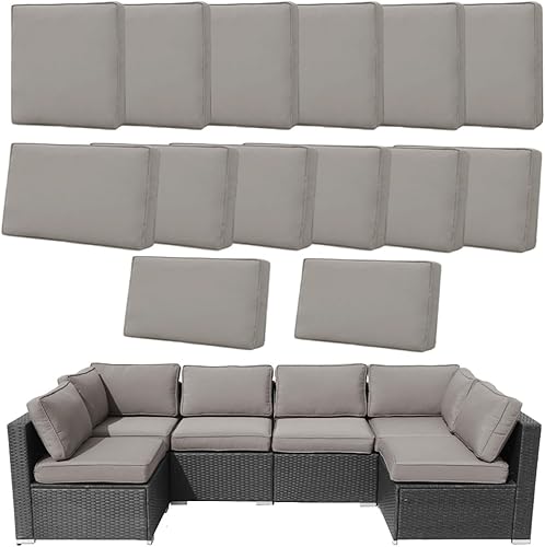 Miniatura 24 de 14 piezas de fundas de cojín de repuesto lavables para exteriores con cremallera para sofá de 6 plazas, fundas de patio, solo para asiento y Gris