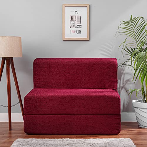 Image of Convertible Fabric Sofa Cum Bed | Foldable Double Foam & Washable Cover with Cushions | Modern Design Use Living Room & Guest Room (Maroon-Multi-Square, 3X6 Ft)