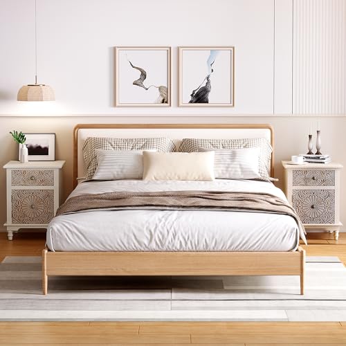 Image of SUNBURY End Table Living Room Small Side Table w Drawer, 18 inch Vintage Wood Nightstand, 2-Tier MDF Living Room End Table Wood Accent Table, Bed Side Night Stand