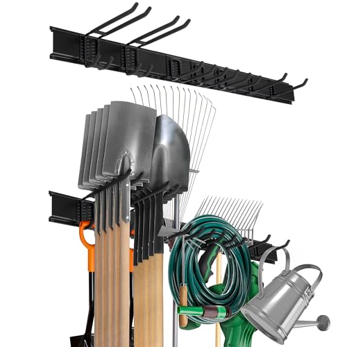 Precision Defined Garage Tool Organizer Wall Mount 48 inches, 330 lbs Capacity, Garden Tool Organizer, Garage Storage Rack, Shed Organizer, Garage Organizer with Adjustable Hooks, Shovel, Rake Holder