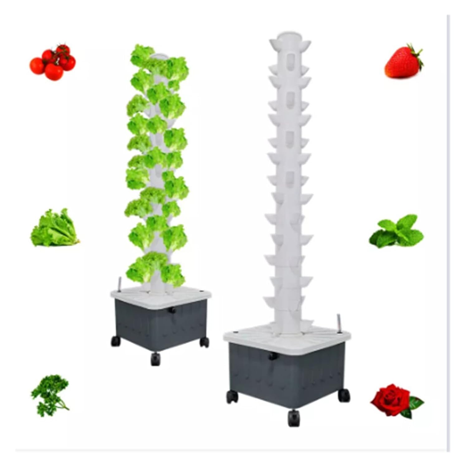 Hydroponic Growing Kits Indoor Garden Hydroponic Tower Growing Sytem 15 Layer 45 Plants Sites Vertical Hydroponic Tower with Pump and Movable Water Tank for Fruits, Vegetables, Herb