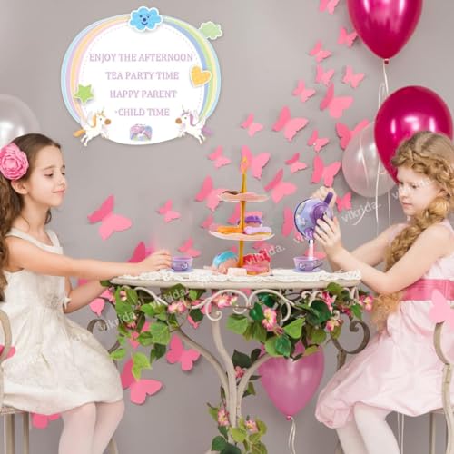Image of VikriDA 48Pcs Tea Set, Kids Pretend Toy Tin Tea Set and Carrying Case,Rainbow Magic Unicorn Design for Girls Princess Boys 3-6