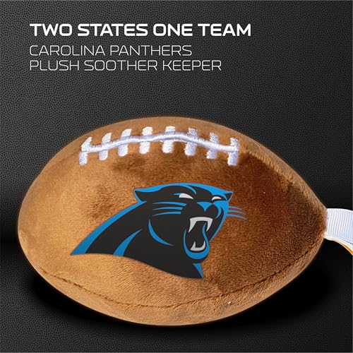 Image of Carolina Panthers Plush Football Pacifier Holder by Smilo - Officially Licensed NFL Soother Holder - Soft Plush Toy and Dummy Holder - Fits Any Pacifier - Stroller Accessory & Newborn Essential