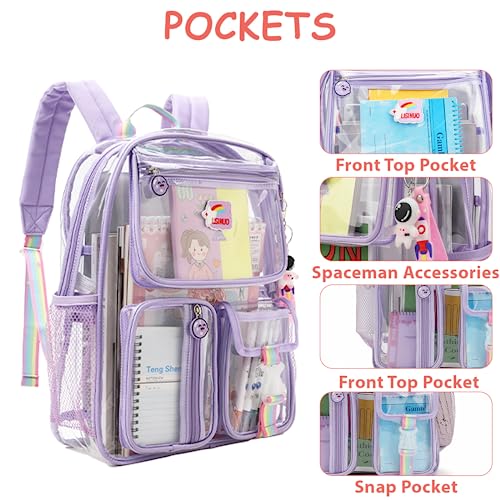 Lisinuo Clear Backpack Girl Transparene Backpacks See Through Book Bag For Women Heavy Duty Pvc Mesh Bag Cute Girls Bookbags(Purple) #TOP2