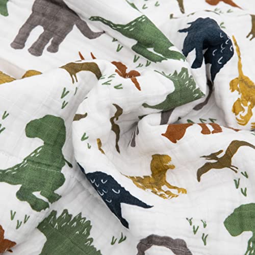 Image of Little Unicorn Muslin Quilt Blanket | 100% Cotton Soft Multi-Layered Muslin Fabric | Toddler & Baby Blanket | 47 inchx47 inch | for Nursery, Crib, Shower Gifts (Dino Friends)