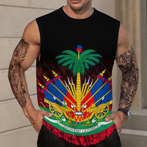 Men's Haitian Flag Print Tank Tops Moisture-Wicking Quick Dry Gym Beach Summer Sleeveless Shirts2