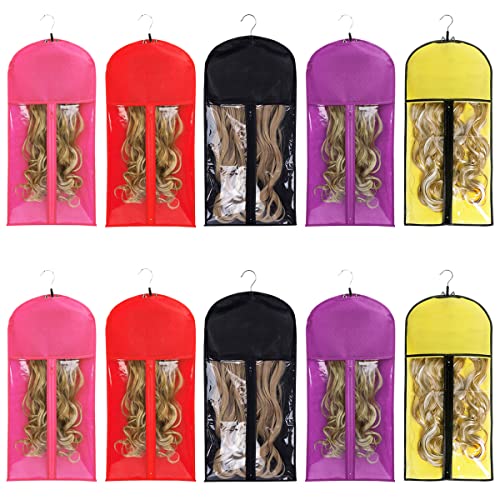 Qavctw 10PCS Portable Wig Storage Bag Hair Extension Bag with Hanger