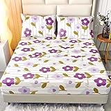 SDIII 4PCS Purple Floral Sheets Set Queen, Soft Microfiber Purple Floral Queen Sheets, Fade Resistant Flower Bed Sheet, Vintage Flower Sheet Bed Set