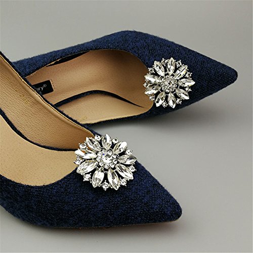 Ruihfas 2Pcs Elegant Crystal Shoe Clips Decorative Rhinestone Flower Clutch Dress Hat Shoes Decoration for Wedding Party3