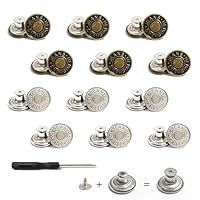 12 Stück Ersatz Knöpfe, Jeans Knöpfe Ohne Nähen 17 mm Button verstellbare Jeansknöpfe mit Schraubendreher, Abnehmbare Hosen Knopfe für Jeans Kleidung Taschen(Silber+Bronze)
