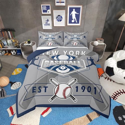 Erosebridal Baseball Full Bedding Set for Kids, Baseball Lovers Comforter Set Sports Game Quilt Comforter Sets with 2 Pillowcases, New York Yankees Theme