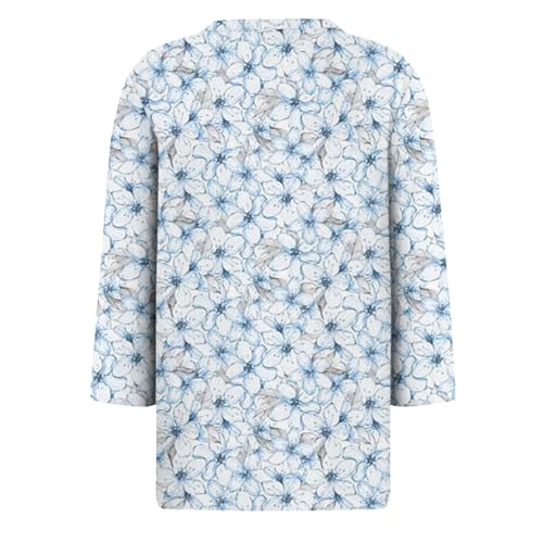 Three Quarter Sleeve Tops Women's Crewneck Casual Tees Fall Pullover Hawaii Floral Shirt Summer Basic Loose Fit Tunic4