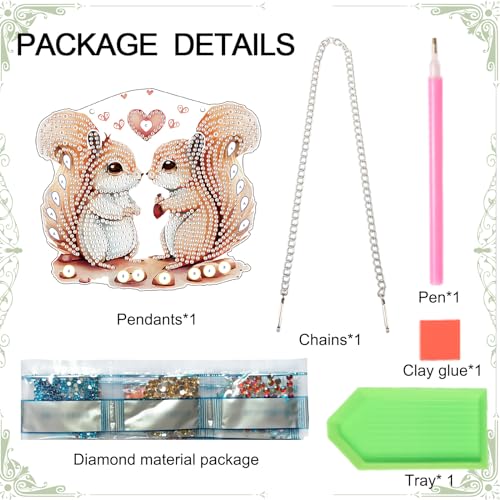 Image of AiYuanzsh Diamond Painting Kits Hanging Decoration, Adults Beginners 5D Diamond Art Painting Love Couple Squirrels, DIY Special Shape Diamond Craft Wall Garden Decoration Valentine's Day Gifts