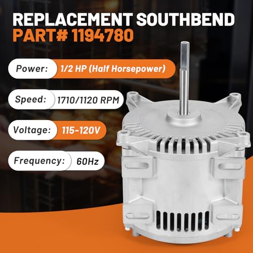 Image of New 1194780 Convection Oven Blower Motor 1 /2 HP Replacement for Southbend Range Power Convection Ovens 300 400 SLG GB GP P Series, Replaces 681485, SOU1194780 Blower Motor Parts 120V