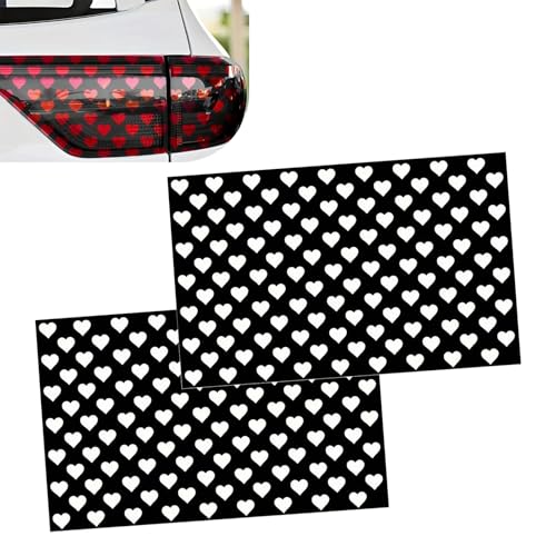 Arwrilt 2 PCS Car Heart Pattern Taillight Stickers, Waterproof Rear Tail Light Stickers, Self-Adhesive Tail Light Decals, Cuttable Taillight Tint Film Sheet, Universal for Most Cars (Black)