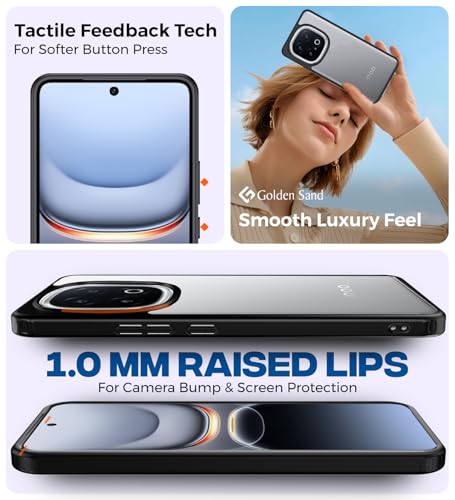 Image of Golden Sand for iQOO 13 5G - Rugged Frosted Semi Transparent PC Shock Proof Slim Back Case for iQOO 13, Black