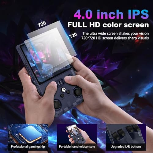 Image of R36MAX Retro Handheld Game Console, 4.0 Inch 720x720 IPS Screen, 64GB Built-in 18,000+ Classic Game, Portable Hand Held Open Source Linux System, 4000mAh Battery Retro Gaming Console(Gray 64GB)
