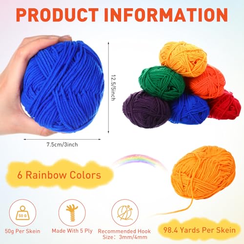 Image of Timgle 12 Pcs Skeins Rainbow Yarn for Gay Pride Crafts Multicolored Milk Cotton Yarn DIY Crochet and Knitting for LGBT Party Knitting Projects