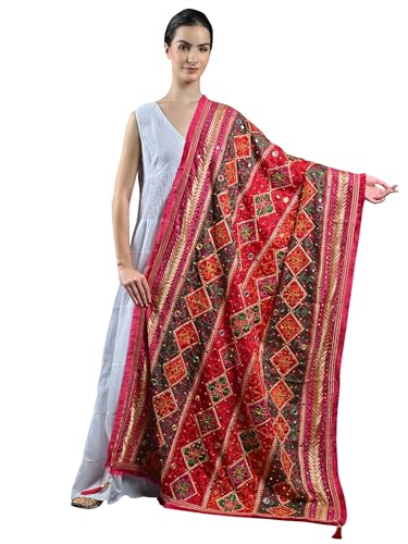Phulkari Dupatta/Chunni For Women's from Punjab with Multicolor Thread Embroidery and Bead-Mirror Work
