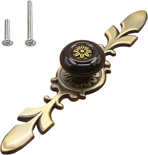 Miniatura 8 de Paquete de 8 pomos de cerámica retro, tiradores de gabinete de pétalos de cocina vintage, base de aleación de zinc, placa trasera, manijas de puerta