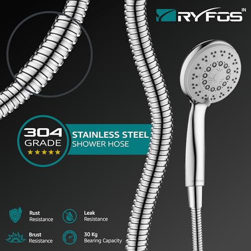 Image of India's 1st Lifetime Support Brand, R3005HS, ABS, 4-INCH, Hand Shower | 5-Function Handheld Shower with SS-304 Grade 1.5 Mtr Flexible Hose Pipe & Wall Hook | Upto 80% Water Saving | Chrome