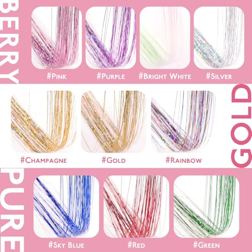 Image of WENNALIFE Hair Tinsel kit for Girls, Clip in Pink, 12PCS 24 Inch Hair Accessories for Women Clip in Colorful Glitter Tinsel Hair Fairy Girls Hair Accessories for Kids