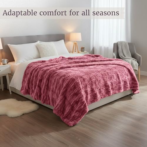 Image of Lavish Home Oversized Ruched Faux Fur Blanket - 60x80-Inch Plush Polyester Faux Fur Queen-Size Throw for Sofas and Beds - Luxurious Bedding (Pink)