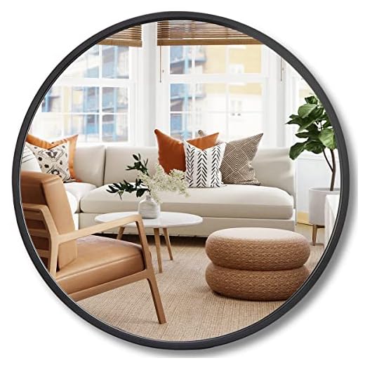 ZenStyle Black Circle Wall Mirror 18 Inch Round Wall Mirror with Metal Frame for Entryways, Bathrooms, Living Rooms, Wall Decor, Farmhouse, Makeup Vanity (Black, 18" x 18")