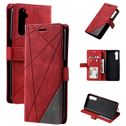QiongNi Case for Oppo Realme 6 Case Cover,Case for Oppo Realme 6 RMX2001 / Realme Narzo RMX2002 / Realme 6S / Realme 6i RMX2040 Case Flip Pu Leather Cover Red