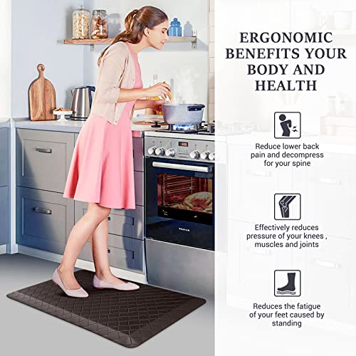 Image of HappyTrends Kitchen Floor Mat - 4 /5 Inch Thick Anti-Fatigue Kitchen Rug,Waterproof Non-Slip Kitchen Mats and Rugs Heavy Duty Ergonomic Comfort Rug for Kitchen,Office,Sink(17.3 inch x 28 inch, Chocolate)