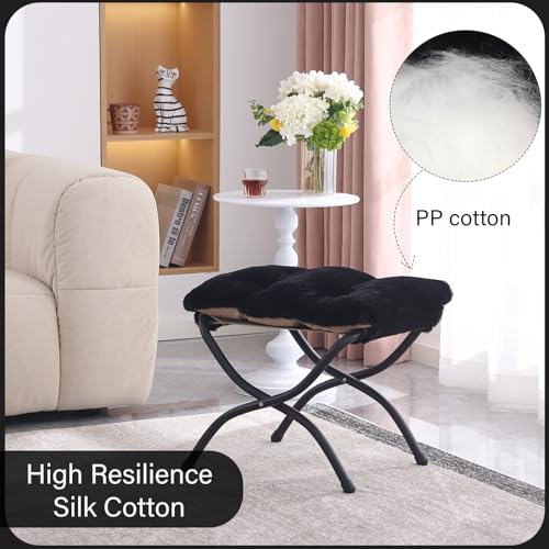 LITA Folding Upholstered Footrest Stool, Modern Small Portable Accent Ottoman with Detachable Thick Cotton Cushion Padded Sofa Stool with Metal Frame for Lazy Chair, Living Room & Bedroom, Plush Black by LITA - Image 4
