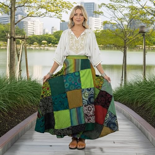 Image of Agan Boho Maxi Wrap Skirt for Women, Tie Dye Cotton Long Flowy Summer Skirt