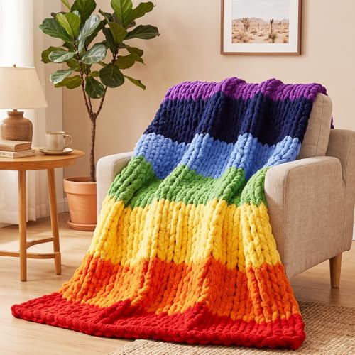 Buryeah Rainbow Chunky Knit Blanket