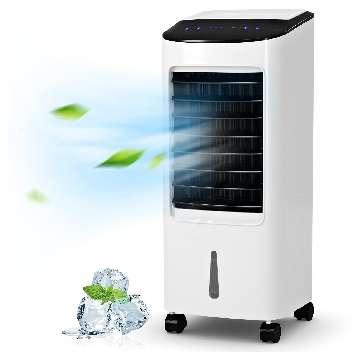 GYMAX Raffrescatore d'Aria senza Tubo, 65W Condizionatore Portatile con Ghiaccio e Acqua 7L, 3 in 1 Raffrescatore Evaporativo Oscillazione Automatica, Timer 7,5h Telecomando per Casa e Ufficio, Bianco