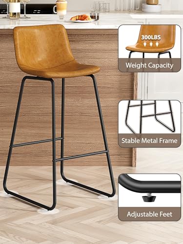 Image of 30in Bar Stools Counter Height Chairs Set of 3 (Whiskey Brown)
